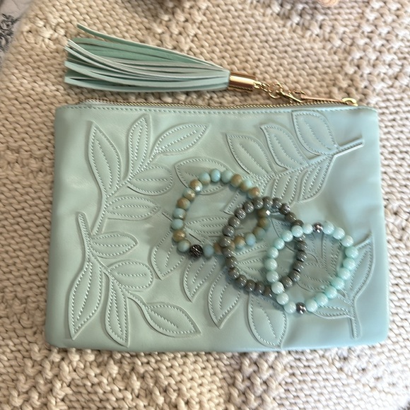 a new day Handbags - a new day Mint Green Embossed Clutch Tassel w/ 3 beautiful stretch bracelets